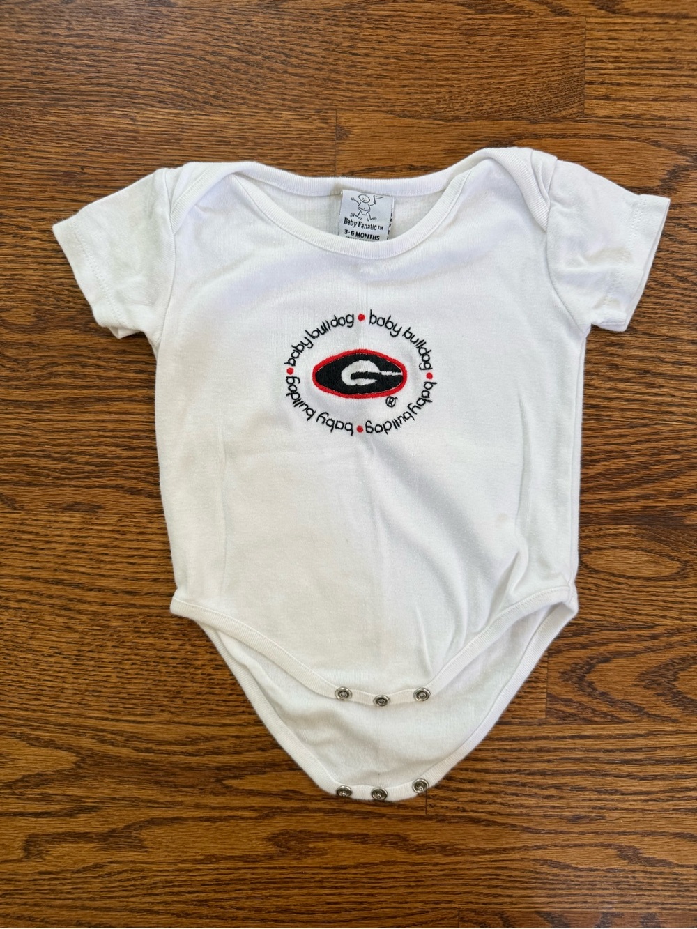 3-6M Baby Bulldog White Onesie with Georgia G Logo